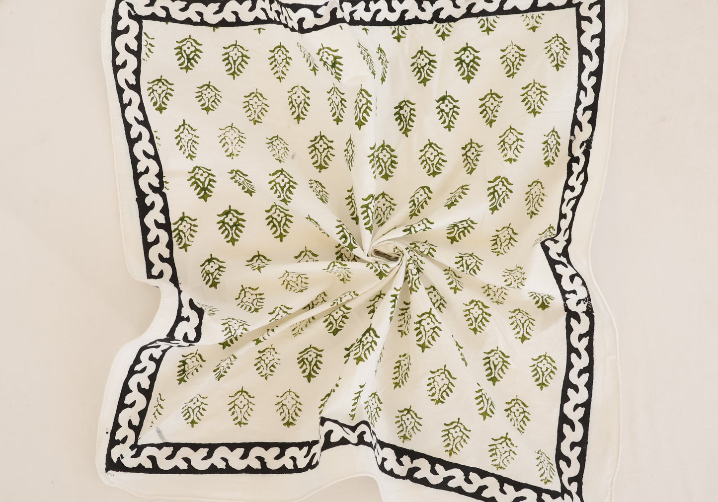 Cotton Bandana with Green Floral Print Border - Bohoblockprinted
