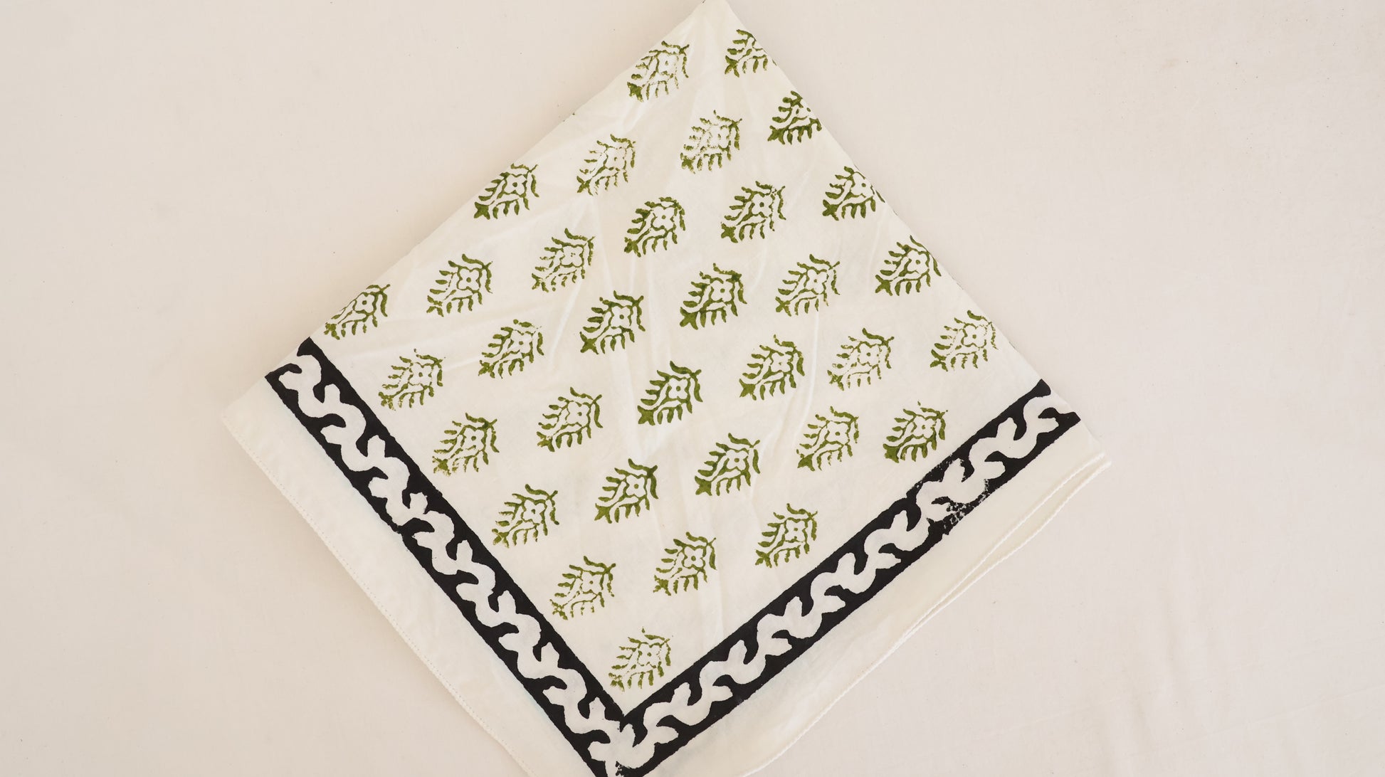 Cotton Bandana with Green Floral Print Border - Bohoblockprinted