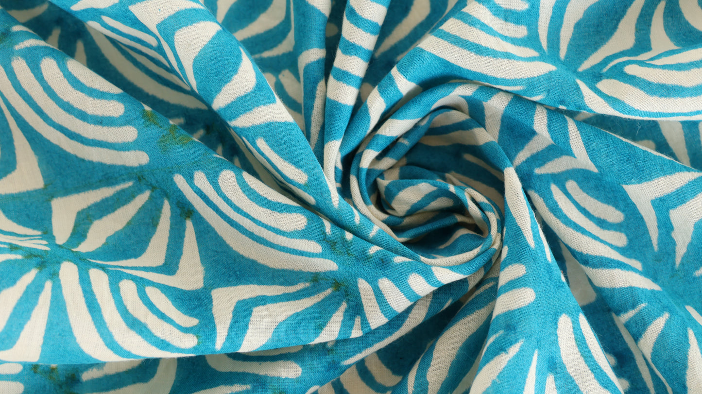 Hand Block Printed Cotton Bandana – Floral Geometric Pattern with Brown Border