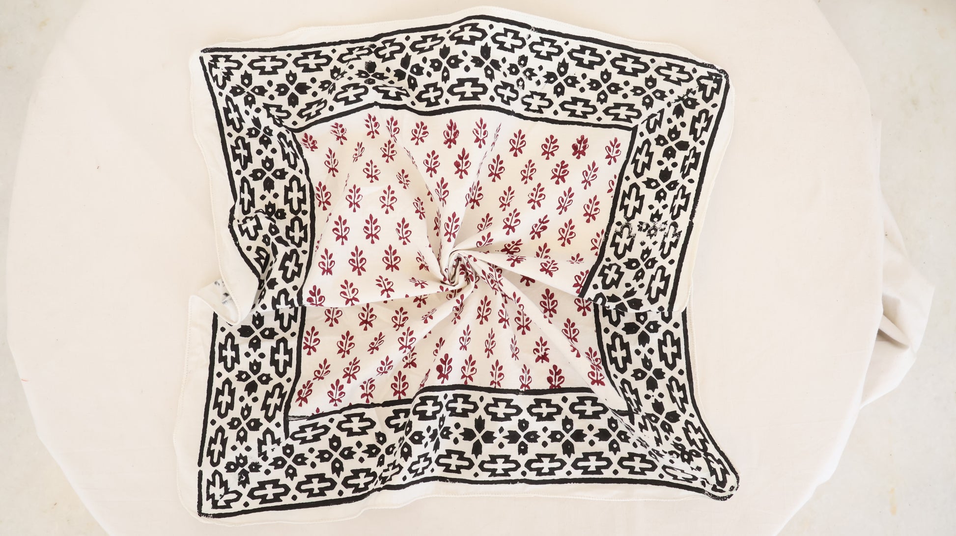 Traditional Indian Cotton Bandana – Maroon Floral Design - Bohoblockprinted