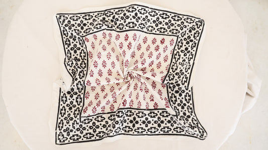 Traditional Indian Cotton Bandana – Maroon Floral Design - Bohoblockprinted