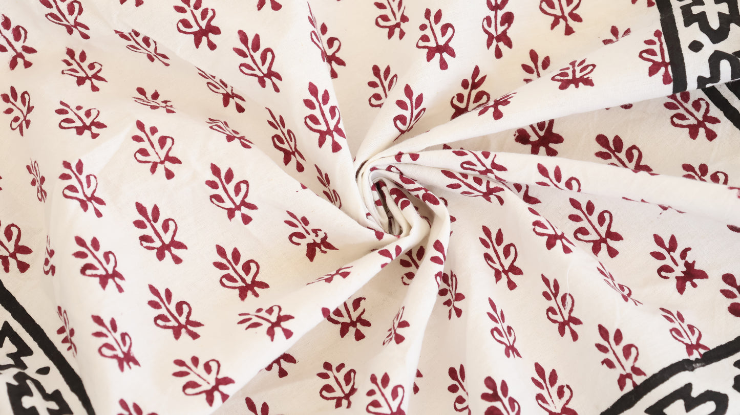 Traditional Indian Cotton Bandana – Maroon Floral Design - Bohoblockprinted