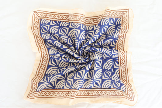 Hand Block Printed Blue Floral Cotton Bandana