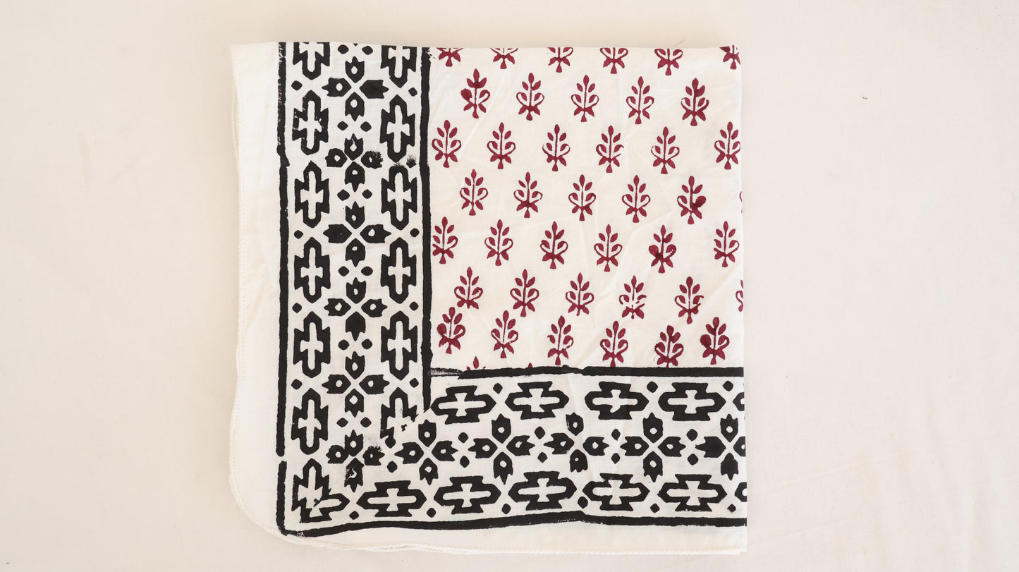 Traditional Indian Cotton Bandana – Maroon Floral Design - Bohoblockprinted