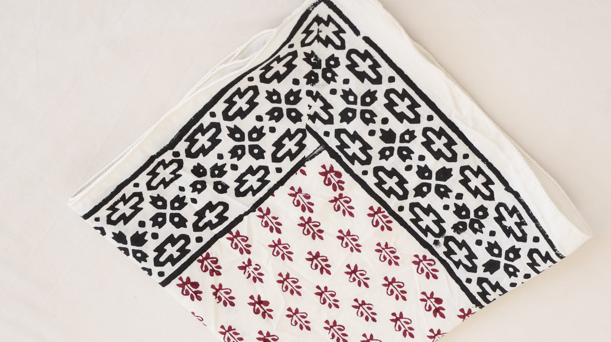 Traditional Indian Cotton Bandana – Maroon Floral Design - Bohoblockprinted