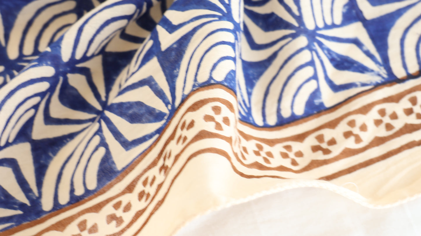 Hand Block Printed Blue Floral Cotton Bandana