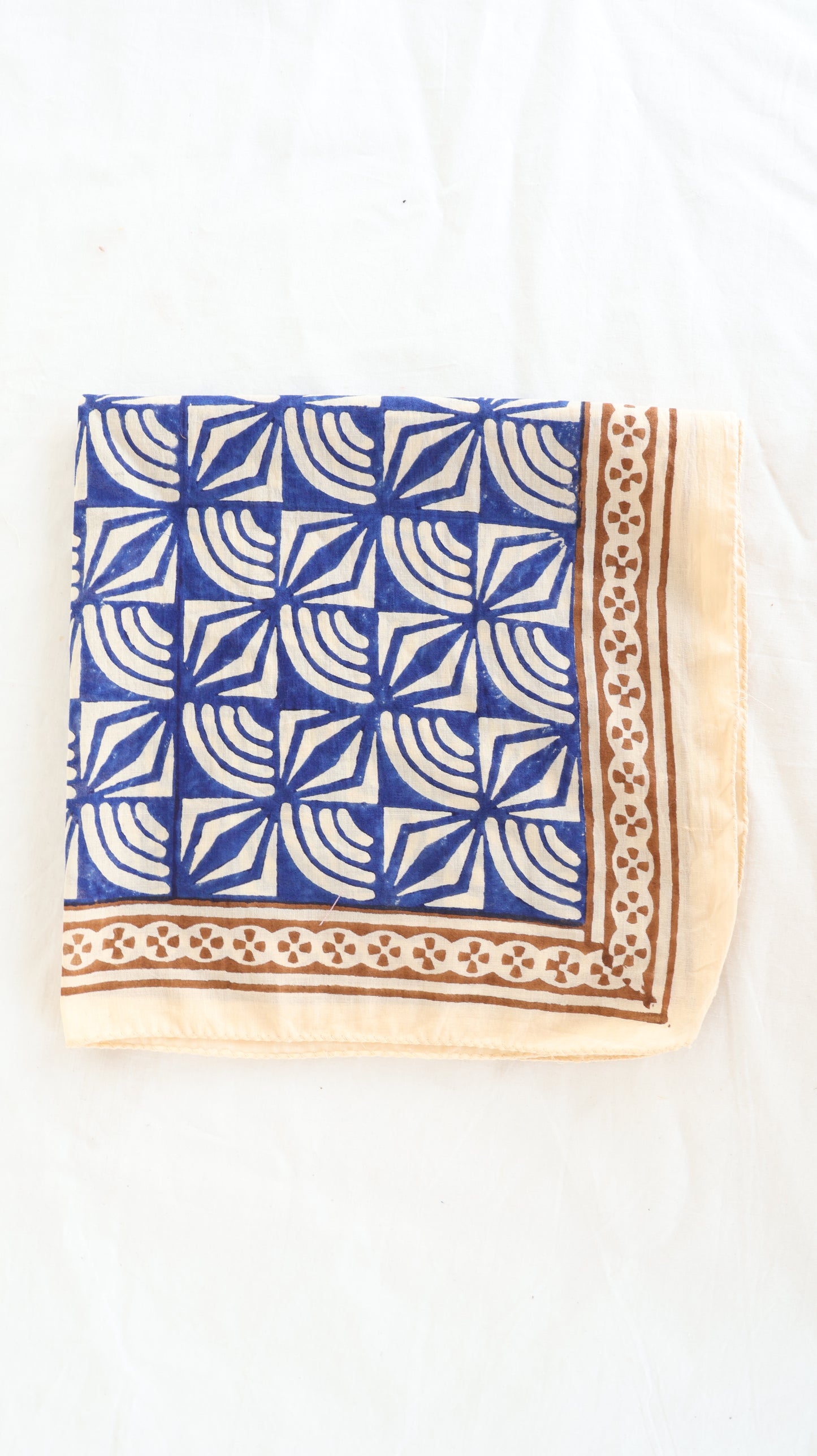 Hand Block Printed Blue Floral Cotton Bandana
