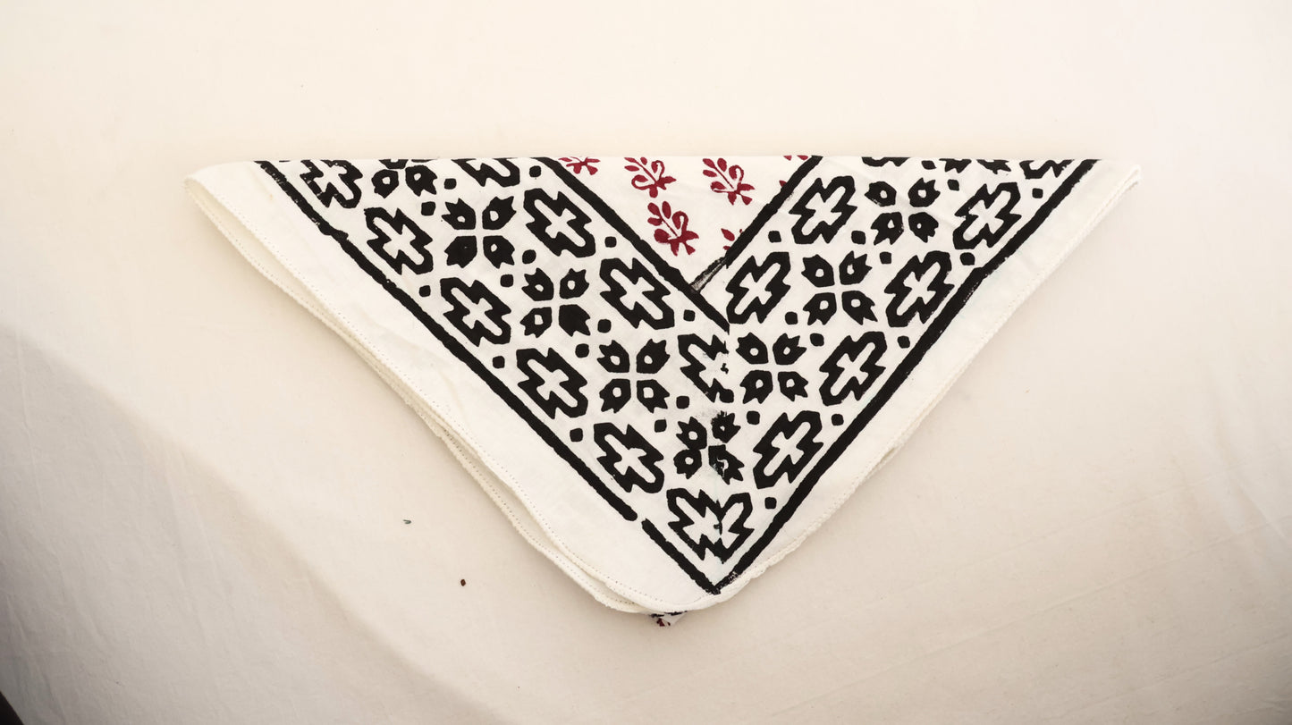 Traditional Indian Cotton Bandana – Maroon Floral Design - Bohoblockprinted